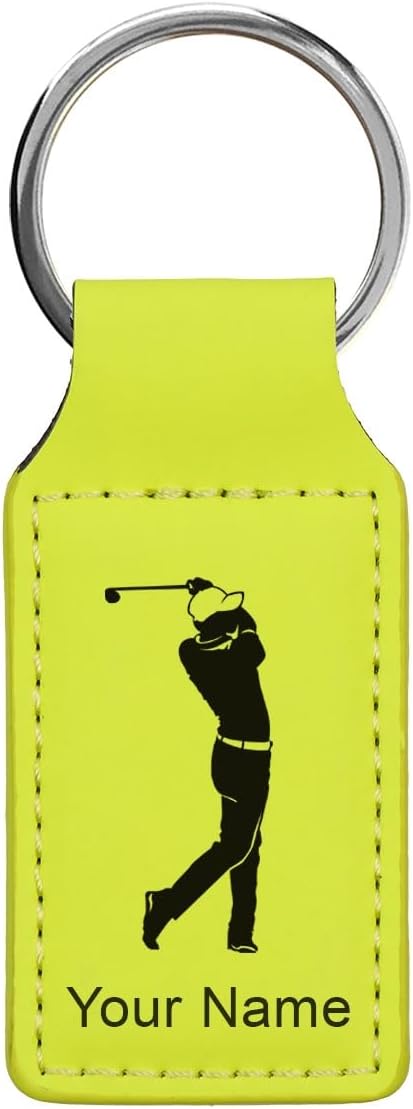 LaserGram Rectangle Keychain, Golfer Golfing, Personalized Engraving Included