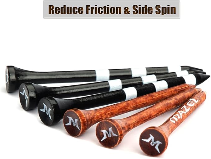 MAZEL Natural Wood/Bamboo Golf Tees 2 3/4 Inch & 3 1/4 Inch,Pack 50 or 120,Reduce Friction & Side Spin,More Stable Golf Tees