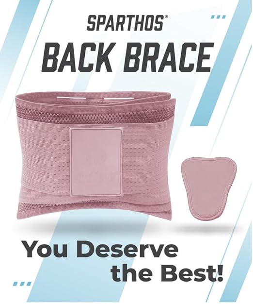 Sparthos Back Brace for Lower Back Pain - Immediate Relief from Sciatica, Herniated Disc, Scoliosis - Breathable + Lumbar Support Pad - For Men & Women - Fits 38–44″ Waist (Pink-M, Check Size Chart)