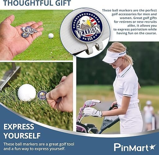 PinMart’s Officially Licensed United States Veteran Bundle Pack of 9 Golf Ball Markers - Golf Accessories for Men and Women - Magnetic Veteran Ball Markers Set of 9