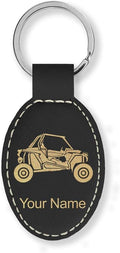 LaserGram Oval Keychain, Off Road Racer, Personalized Engraving Included (Black with Gold)