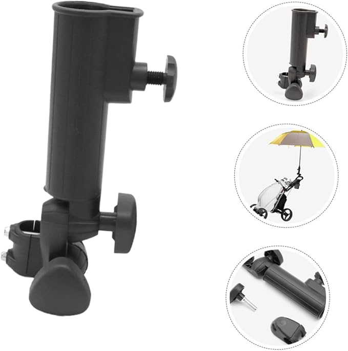 Adjustable Golf Cart Umbrella Holder with Double Bolt Clamp Plastic Stand for Rain and Sun Protection Fits Rounded Handle Umbrellas Stable Mounting Accessory for Golf Trolleys