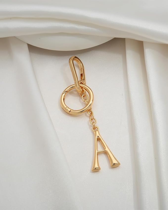 Gold Initial Keychain For Women Cute Bubble Letter Keychains Initial Bag Charm Personalized Keychain Accessories Gift