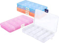Small Compartment Organizer Case, 4PCS 15-Grid Adjustable Plastic Box with Dividers, Acrylic Fake Nail Charms Bead Rhinestone Jewelry Holder, Craft Screw Hardware Parts Empty Storage Container