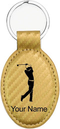 LaserGram Oval Keychain, Golfer Golfing, Personalized Engraving Included (Carbon Fiber Gold)