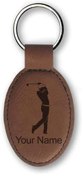 LaserGram Oval Keychain, Golfer Golfing, Personalized Engraving Included (Dark Brown)
