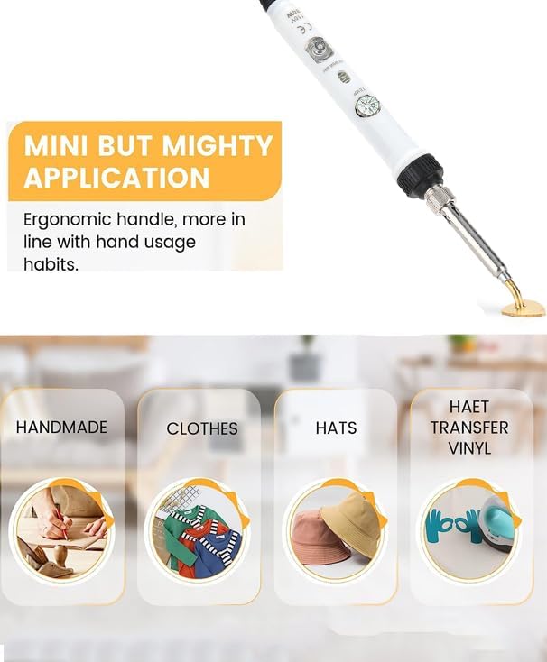 Arokimi Mini Iron, 80W Small Iron for Crafts Patches Shoes Hats, Adjustable Temperature, Easy to Use, with Replaceable Iron Tips (White)