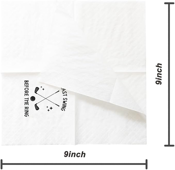 SharkBliss Funny Sarcastic Golf Quotes Cocktail Napkins, 100 Pack Last Swing Before The Ring Cocktail Napkins For Engagement Bachelor Wedding Rehearsal Dinner Party 2-Ply, 5x5" (Last Swing Ring)