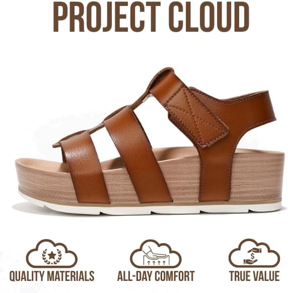 Project Cloud Platform Sandals Women - Comfortable Memory Foam Insole Ladies Wedges - Non Slip & Lightweight Strap Wedge Sandals for Women 2025 (Phased)