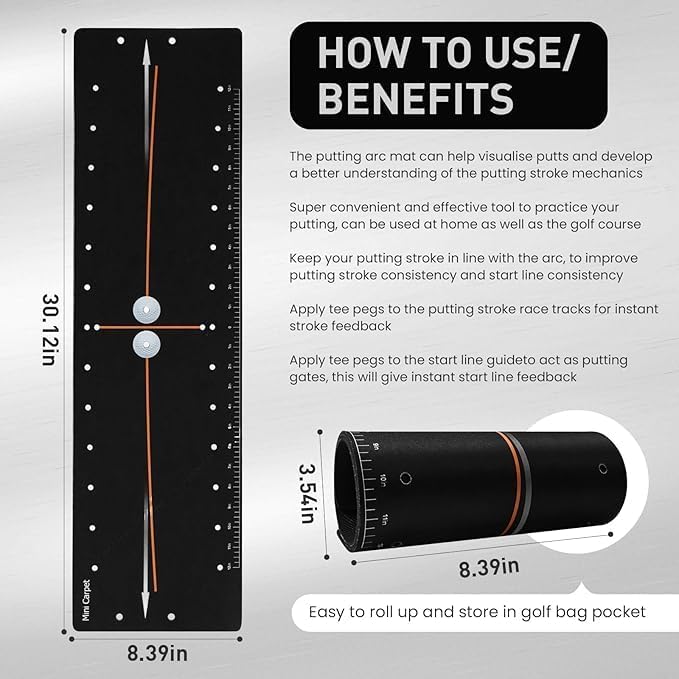 FINGER TEN Golf Putting Mat with Arc and Path for Right Left Handed, Golf Green Alignment Training Aid with Aim Target Easily Rolls Up Durable Lightweight Trainer for Indoor Outdoor