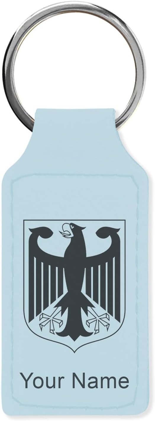 LaserGram Rectangle Keychain, Coat of Arms Germany, Personalized Engraving Included (Light Blue)