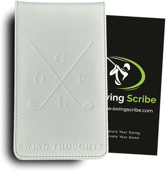 Golf Notebook – Compact Golf Journal with Vegan Leather Cover – Back Pocket Size Golf Log Book for Yardage, Stats, Practice & Course Notes (White)