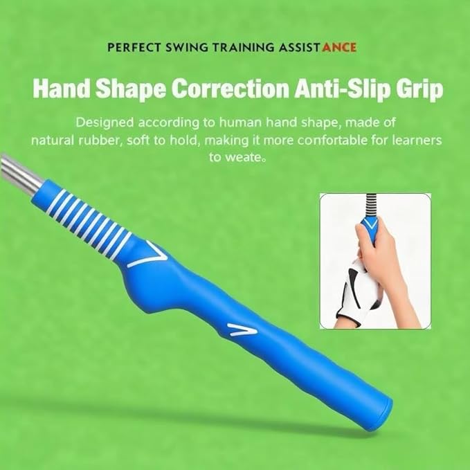 Retractable Golf Swing Training Aid,Right-Handed Golf Swing Trainer, Golf Grip Trainer with Click Feedback, Golf Stick for Practice Correction Indoor Outdoor Hitting (Blue, Right-Handed)