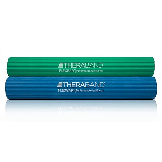 THERABAND FlexBar, 2 Pack, Green, Blue, Therapy Twist Bar, Hand & Wrist Strength, Tennis & Golfer's Elbow, Tendonitis, Rehab Tool for Resistance Exercise, Grip Training, Relief & Recovery