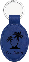 LaserGram Oval Keychain, Palm Trees, Personalized Engraving Included (Dark Blue with Black)