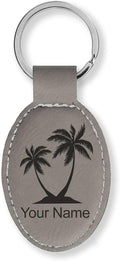 LaserGram Oval Keychain, Palm Trees, Personalized Engraving Included (Gray)