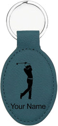 LaserGram Oval Keychain, Golfer Golfing, Personalized Engraving Included (Slate Blue)