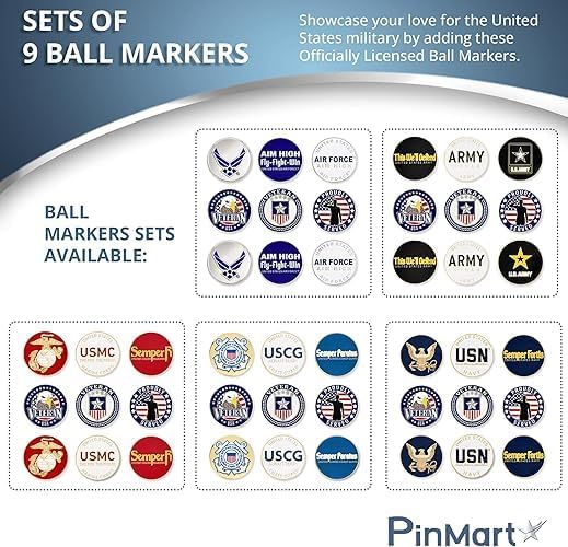 PinMart’s Officially Licensed United States Veteran Bundle Pack of 9 Golf Ball Markers - Golf Accessories for Men and Women - Magnetic Veteran Ball Markers Set of 9