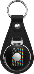 Autism Awareness American Flag Golf Leather Keychain Stainless Steel Ring for Keys, Bags, or Backpacks