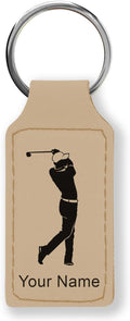 LaserGram Rectangle Keychain, Golfer Golfing, Personalized Engraving Included