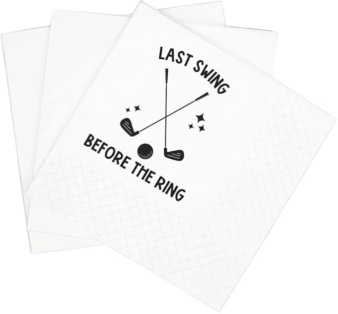 SharkBliss Funny Sarcastic Golf Quotes Cocktail Napkins, 100 Pack Last Swing Before The Ring Cocktail Napkins For Engagement Bachelor Wedding Rehearsal Dinner Party 2-Ply, 5x5" (Last Swing Ring)