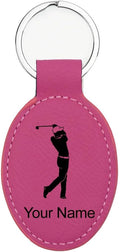LaserGram Oval Keychain, Golfer Golfing, Personalized Engraving Included (Hot Pink)