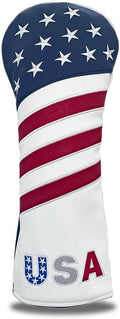 Golf American Style Head Cover Golf Club Blue and White Leather Headcovers Set Fits Driver Fairway Wood Hybrid Utility Putter Iron Wedge Headcover.