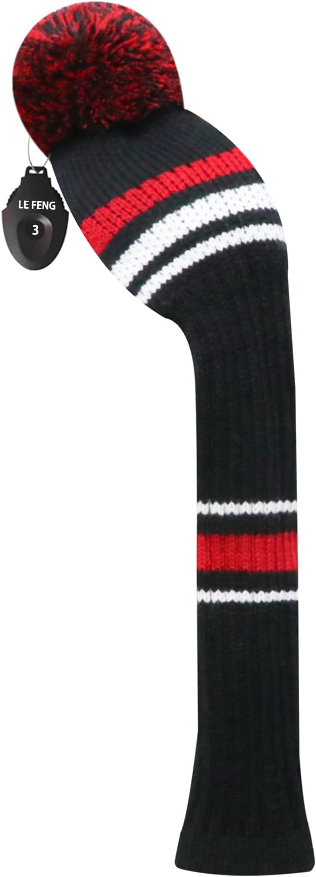 LeFeng 1Pcs Golf Club Cover, Knitted Golf Head Cover for 460cc Driver Fairway Woods and Hybrid with Cute Pom Pom and Number Tag