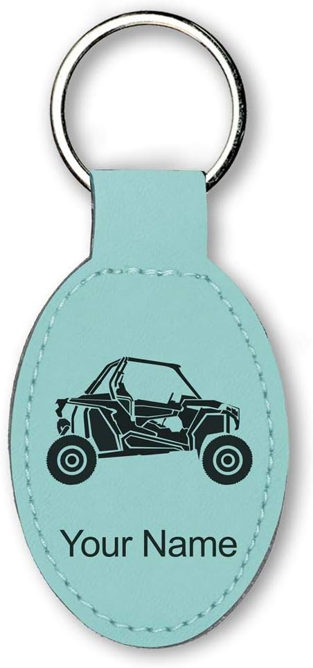 LaserGram Oval Keychain, Off Road Racer, Personalized Engraving Included (Teal)