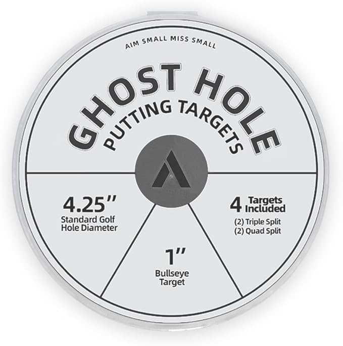 ARYZE 4 Pack Ghost Hole Putting Targets – Putting Training Aid, Official Size, Flat Disc for Putting & Chipping Practice, Indoor or Outdoor, Includes Carrying Case, Waterproof Material (White)