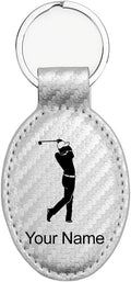LaserGram Oval Keychain, Golfer Golfing, Personalized Engraving Included (Carbon Fiber Silver)