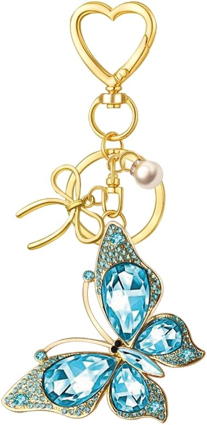 Bag Charm Keychain for Women: Cute Bow Keychains with Diamond Butterfly Pendant, Bags Purse Key ring Accessory