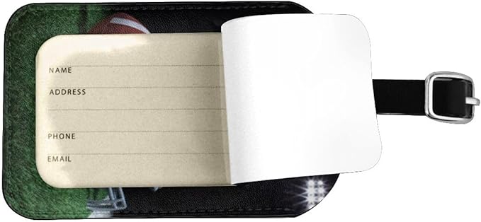 Ameican Football Luggage Tag for Suitcases,Sport Golden Helmet Grass Field PU Leather Baggage Tags Bag Tags Travel Id Label for Luggage Women Men -1 Piece