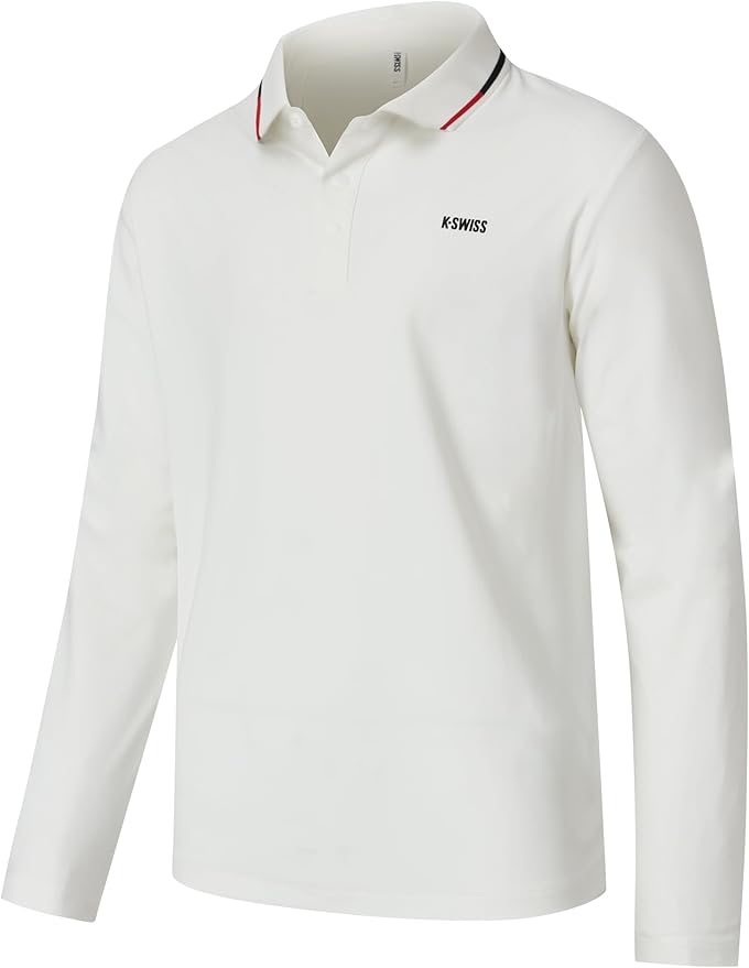 K-Swiss Men's Long Sleeve Polo Shirts - Golf Tennis Dry Fit Performance Moisture Wicking Casual Collared