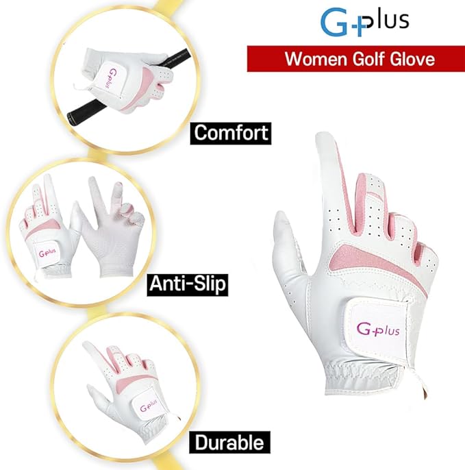 J&S Sporting G-Plus Women's Ladies Golf Gloves, Both Hand (2 Pairs)/Left Hand or Right Hand 4 Pack, Nonslip Durable for Golf Practice