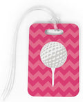 ChalkTalkSPORTS Golf Luggage & Bag Tag | Golf Ball and Tee | Custom Info on Back | Medium | Pink