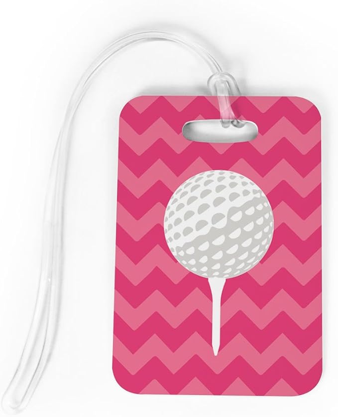 ChalkTalkSPORTS Golf Luggage & Bag Tag | Golf Ball and Tee | Custom Info on Back | Medium | Pink