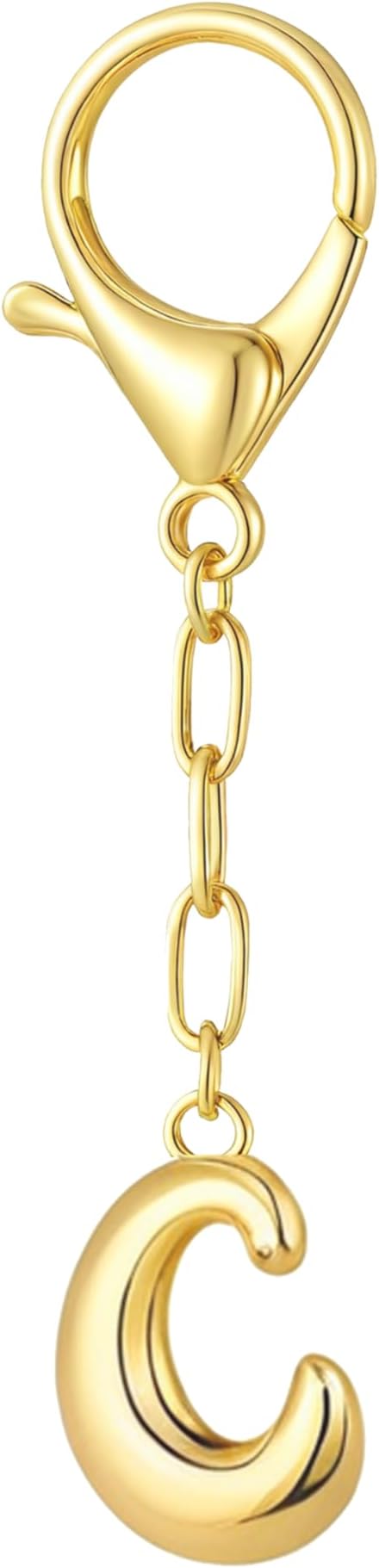 Gold Bubble Initial Keychain Charm for Women Chunky Bag Purse Charms A-Z Letter Key Chains for Handbag Accessories