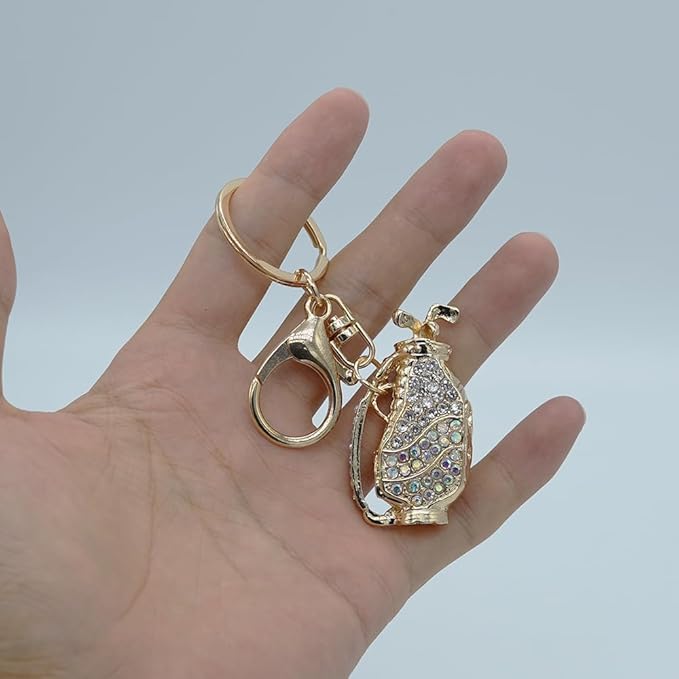 Crystal Rhinestone Golf Clubs Keychain Bag Charms Bling Golf Bag Key Chain Ring Pendant for Women Girls Handbag Purse