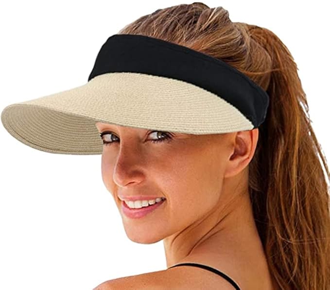 Women Straw Sun Visor Hat Wide Brim Summer UV Protection Beach Cap Foldable Packale Korean Style