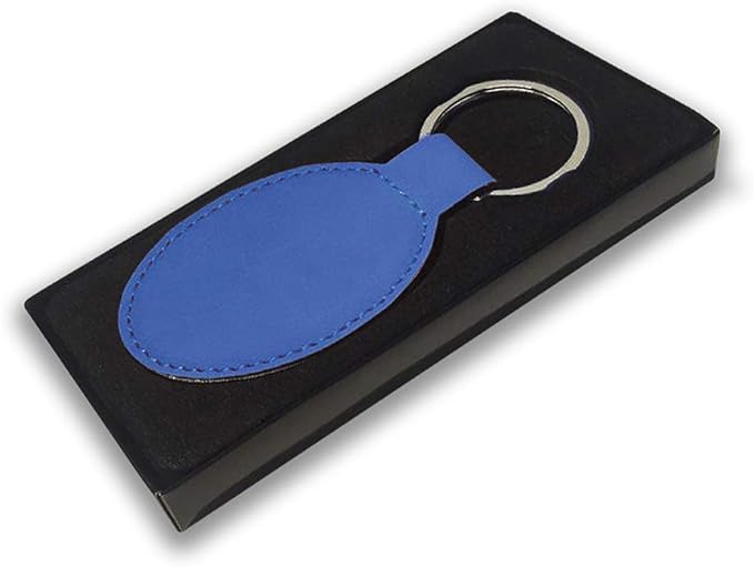 LaserGram Oval Keychain, Palm Trees, Personalized Engraving Included (Dark Blue)