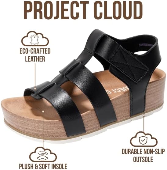 Project Cloud Platform Sandals Women - Comfortable Memory Foam Insole Ladies Wedges - Non Slip & Lightweight Strap Wedge Sandals for Women 2025 (Phased)