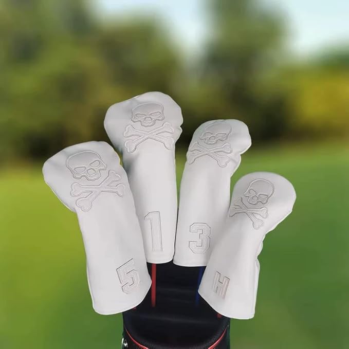 4 Pcs Golf Club Head Covers PU Leather Skull Golf Club Covers for Drivers, Fairway Woods, and Hybrids Fit Most Golf Clubs Golf Headcovers Set