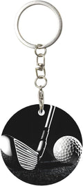 Black and White Golf Round Plated Metal Keychain for Car Motorcycle Key Chain Holder for Women Men New Year Christmas Gift