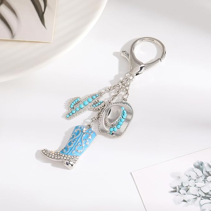 Madison Tyler Western Cowboy Boots Cherry Bow Bubble Tea Strawberry Cute Keychain | Bag Charms for Handbags Purse Charms