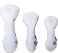 Golf Driver Head Covers 3-Pack for Men & Women - Premium PU Leather with Elephant Embroidery, Double Elastic Band (Driver/Fairway/Hybrid), Waterproof & Durable - White Grey or Black Grey