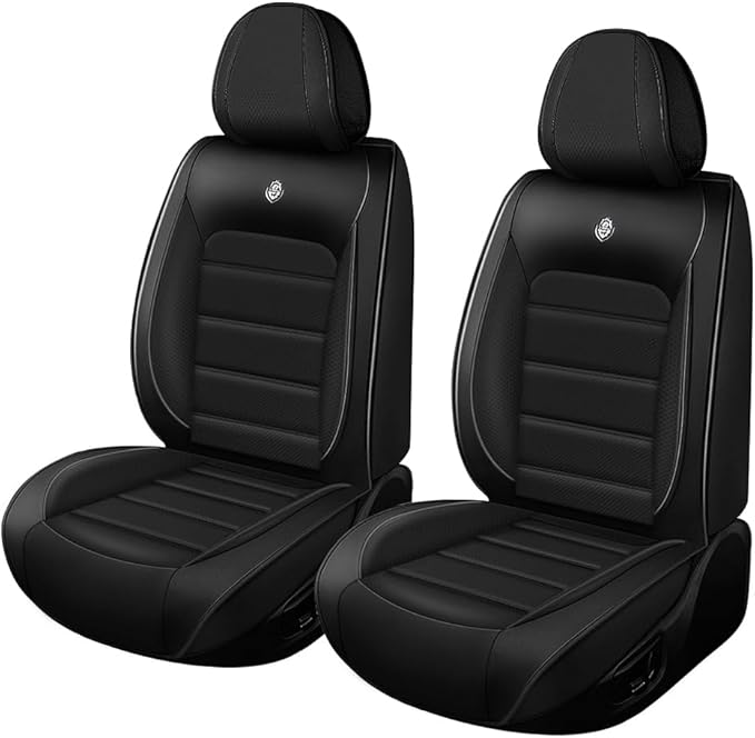 Leather Car Seat Covers for VW Golf SportWagen 2015-2019,Waterproof Soft Seat Covers,Interior Accessories Seat Covers Protector Airbag Compatible(2pcs Black Standard)