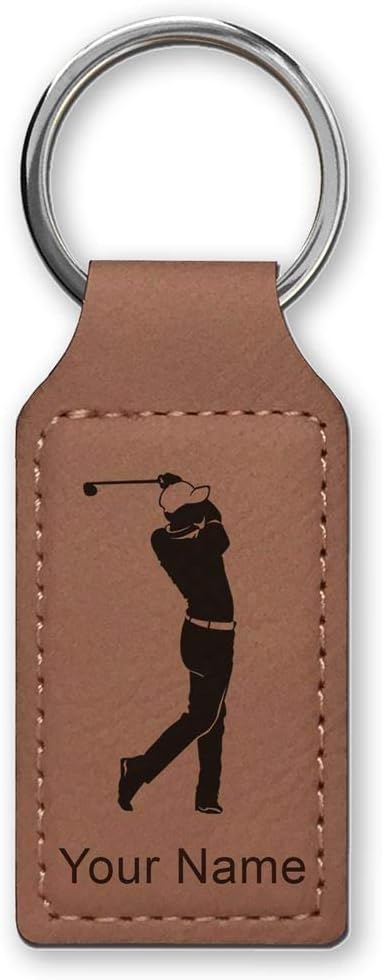 LaserGram Rectangle Keychain, Golfer Golfing, Personalized Engraving Included