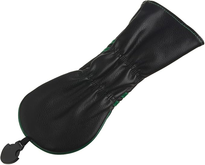 GOOACTION Golf Club Fairway Wood Head Cover with Green Lucky Four-Leaf Clover Creative Embroidery Pattern Synthetic Leather Black Golf Clubs Headcovers (2.3.4.5.7.X)