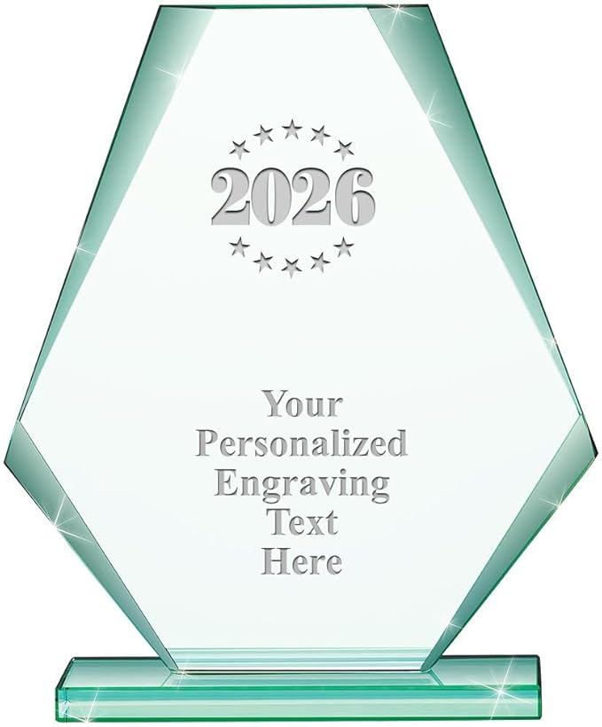 6" Jade Pyramid Crystal Award with Custom Engraving - Personalized Corporate Trophy Awards